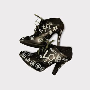 Size 7.5 Fioni Black Custom Graffiti Oxford Bootie